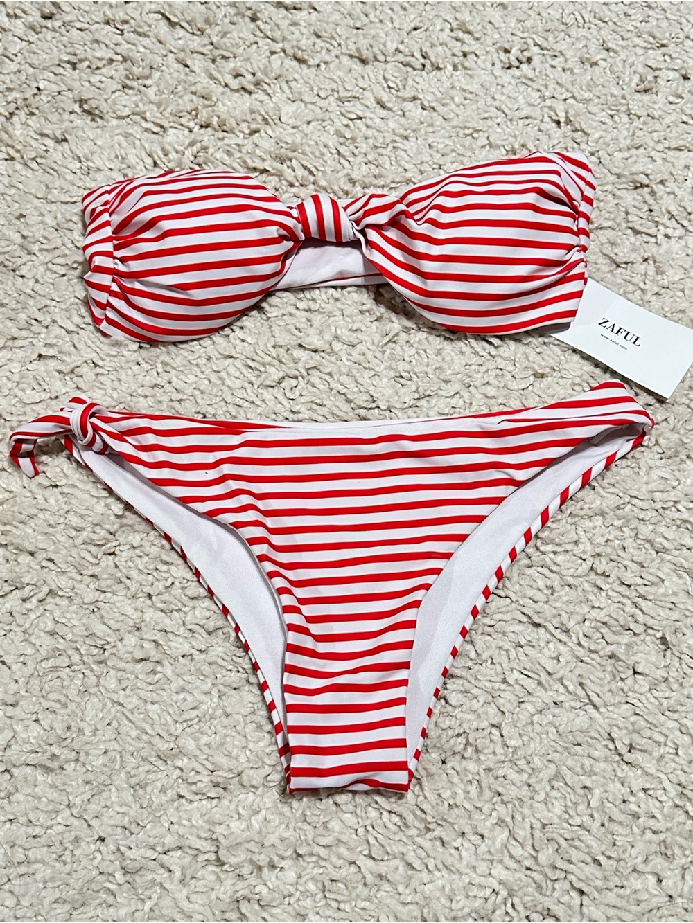 NWT Classy Red & White Striped Bandeau Bikini Set